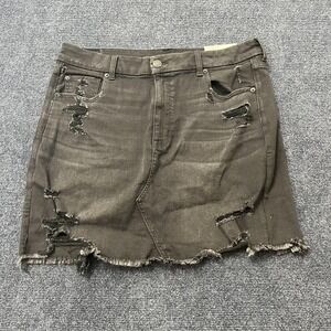 American Eagle Skirt Womens 18 34W Black Curvy Hi Rise Mini Denim Distressed